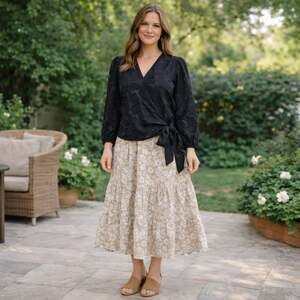 Madewell Black Jacquard Floral Wrap Top Tie Waist XS